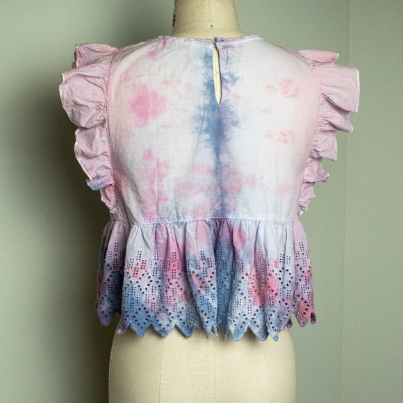 Customized Ruffle Blouse w/ Custom Tie-Dye - Withe Eyelet Lace - Picture 4 of 6